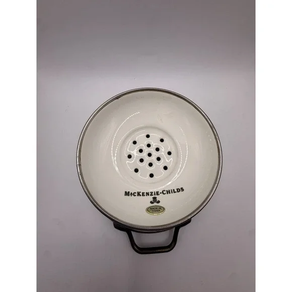 MacKenzie Childs White Flower Market Enamelware Kitchen Colander Small Strainer - Picture 5 of 7